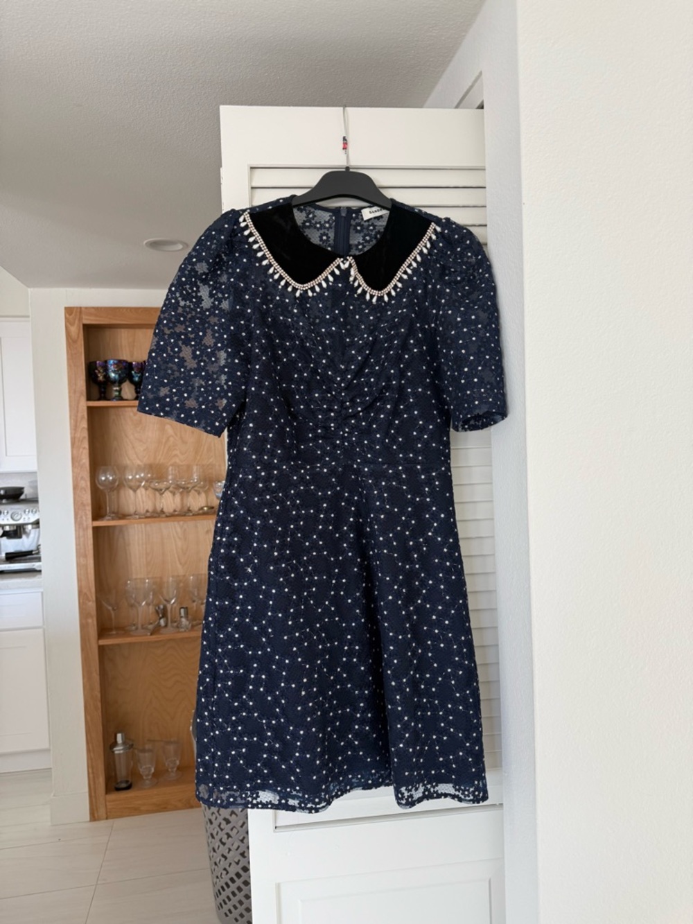 Sandro Lucianita Navy Lace Cocktail Dress with Peter Pan Collar - Picture 2 of 4